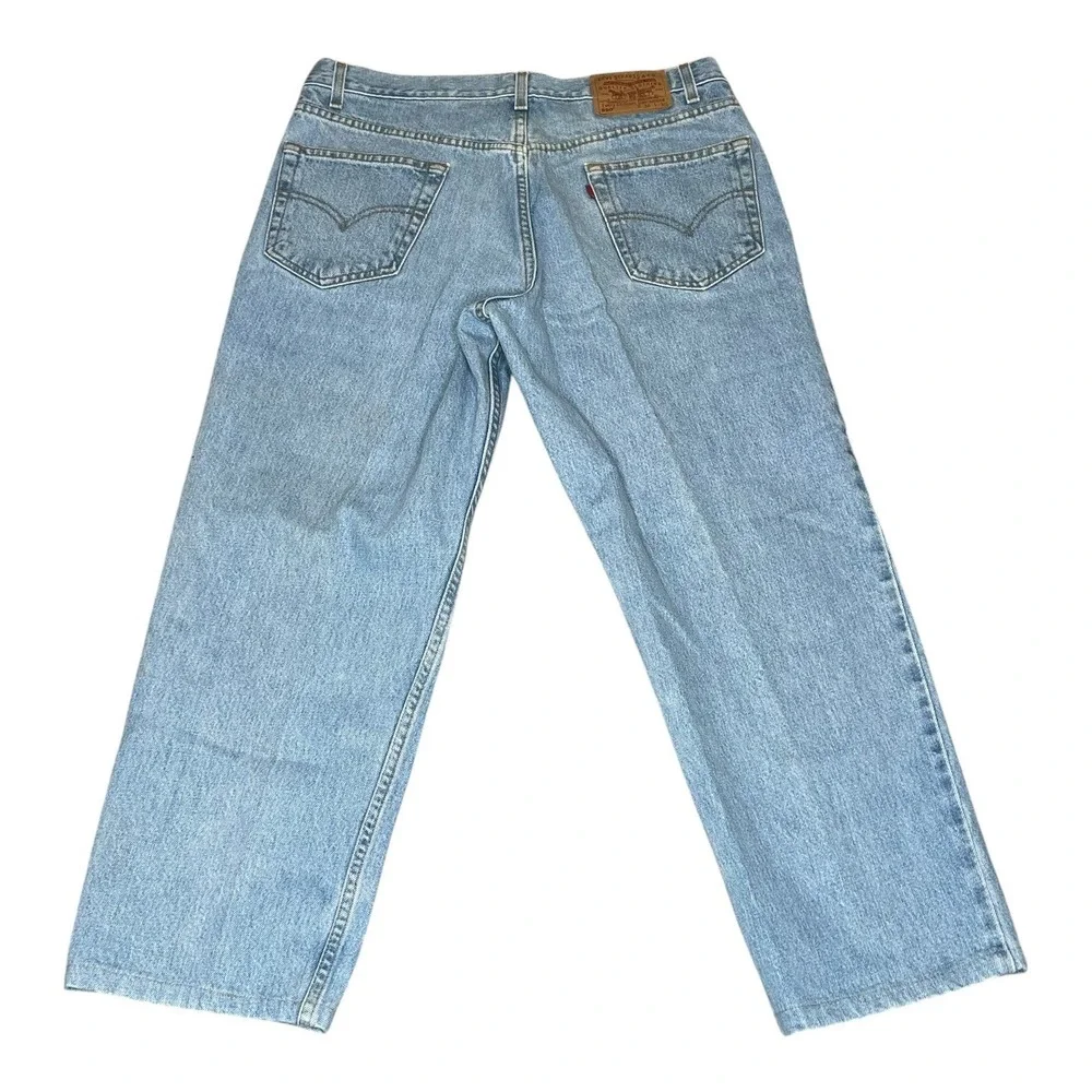 Levis 550 Relaxed Fit Light‎ Wash Blue Denim Jeans Mens 35x27 Vintage 90s